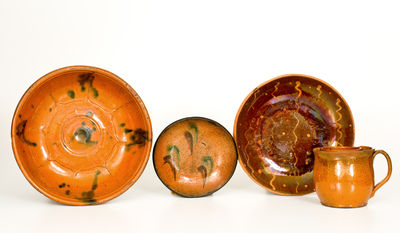 Lot of Four: Redware Shaving Mug,  Bowl, and Two Plates incl. Stahl Pottery Example