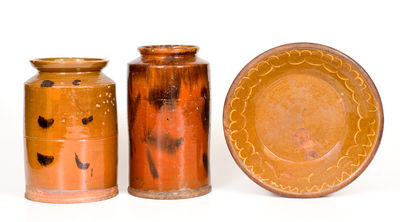 Lot of Three: Slip-Decorated New England Redware incl. Bowl and Two Jars