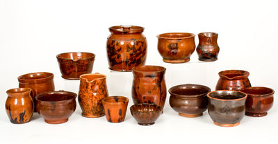 Lot of Fifteen: Assorted Glazed American Redware Vessels