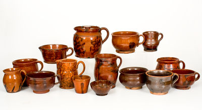 Lot of Fifteen: Assorted Glazed American Redware Vessels