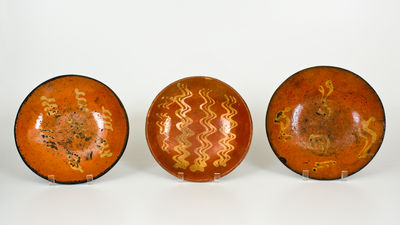Lot of Five: Slip-Decorated American Redware Plates