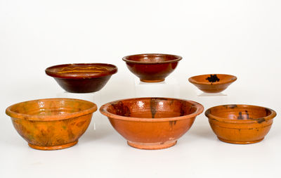 Lot of Six: Glazed American Redware Bowls