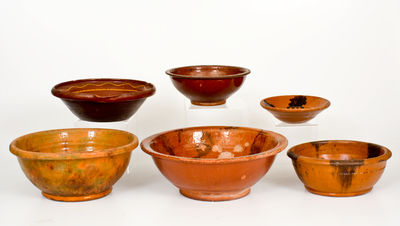 Lot of Six: Glazed American Redware Bowls