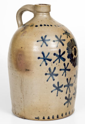 Exceptional A. K. BALLARD / BURLINGTON, VT Stoneware Jug w/ Elaborate Stars Decoration