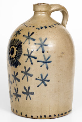 Exceptional A. K. BALLARD / BURLINGTON, VT Stoneware Jug w/ Elaborate Stars Decoration