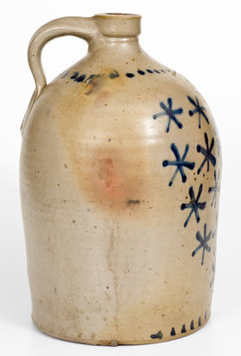 Exceptional A. K. BALLARD / BURLINGTON, VT Stoneware Jug w/ Elaborate Stars Decoration