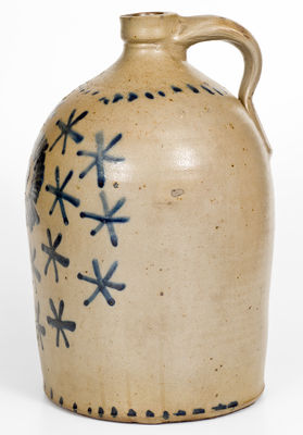 Exceptional A. K. BALLARD / BURLINGTON, VT Stoneware Jug w/ Elaborate Stars Decoration