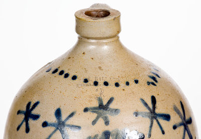 Exceptional A. K. BALLARD / BURLINGTON, VT Stoneware Jug w/ Elaborate Stars Decoration