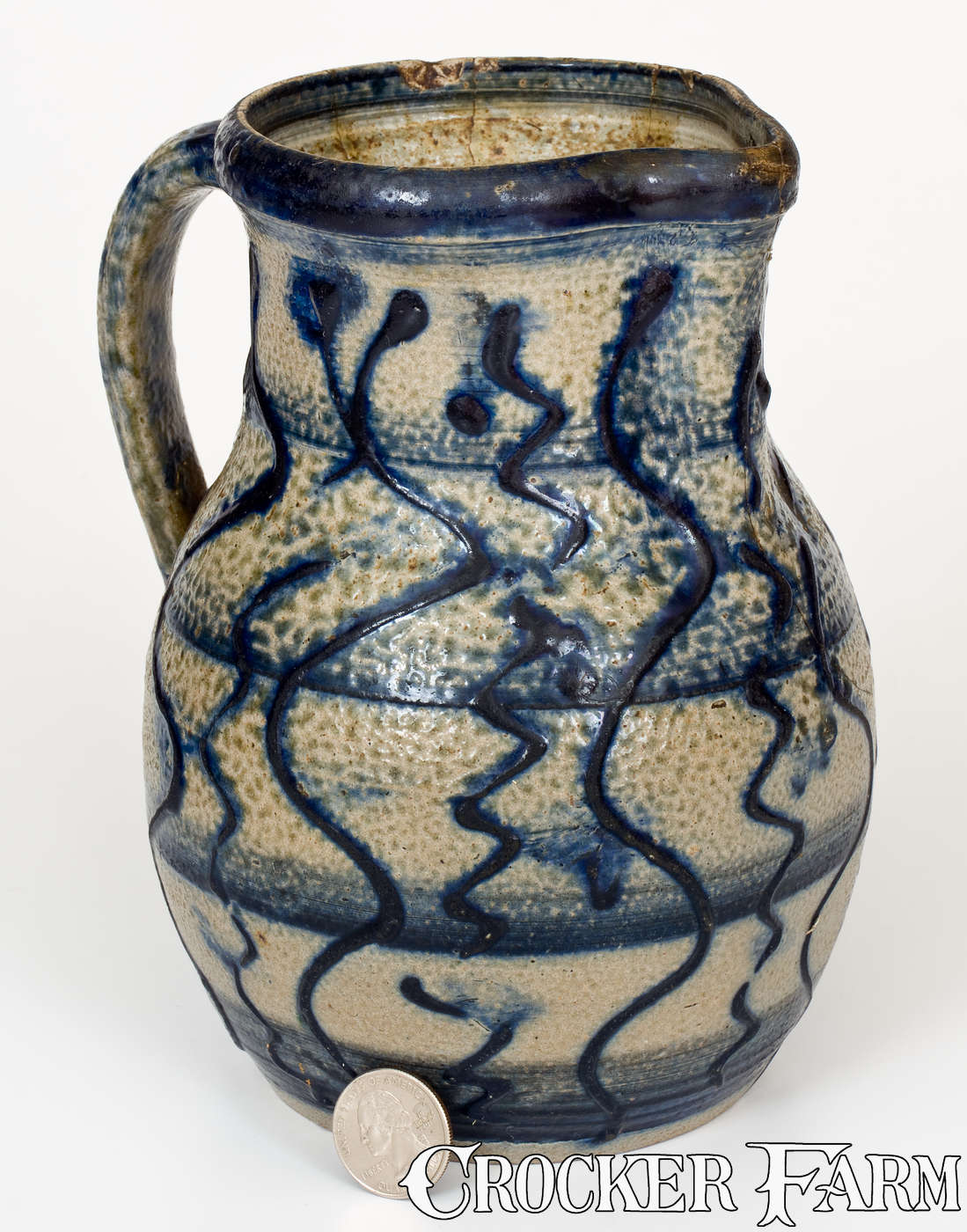 Fine Pitcher Very Fine North Carolina Stoneware Pitcher w/ Elaborate Slip-Trailed ...