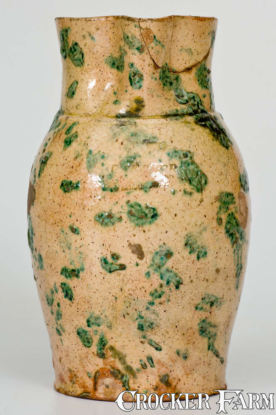 Rare BAECHER / WINCHESTER, VA Redware Pitcher w/ Elaborate Copper Slip ...