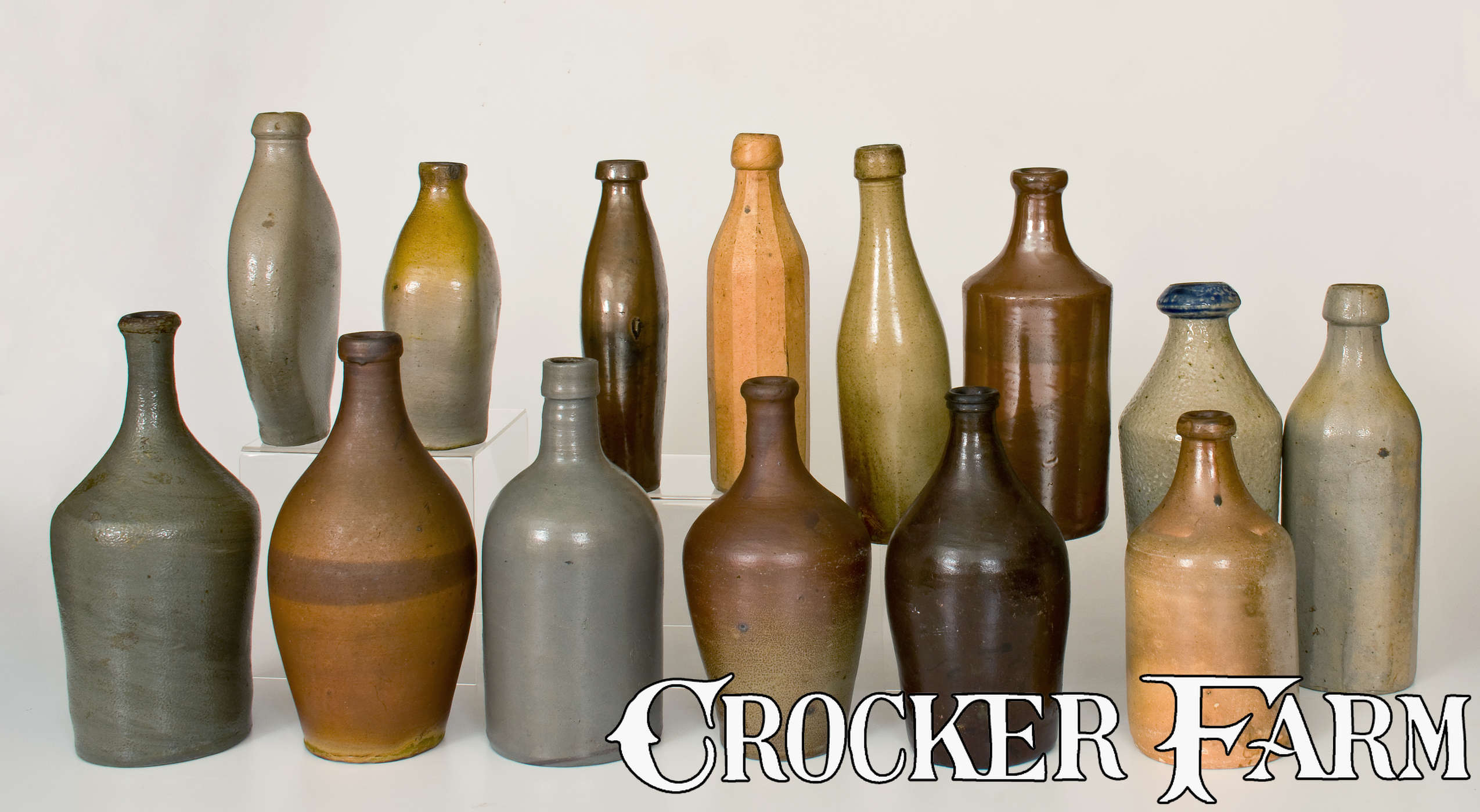 Flasks Fall Collection Lot of Fourteen: Stoneware Bottles and Flasks incl. Early Examples ...