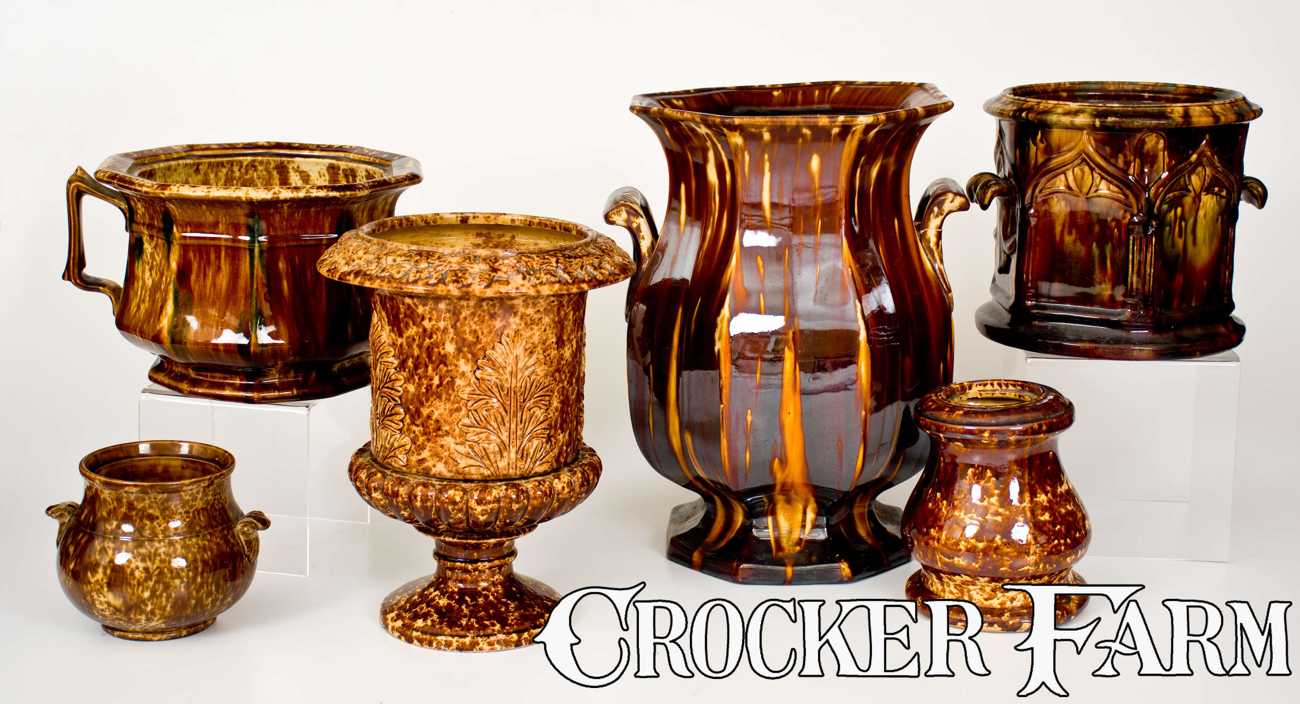 Rockingham Pottery Lot of Six: Rockingham Ware and Flint Enamel Vessels -- Lot 537 -- Fall ...