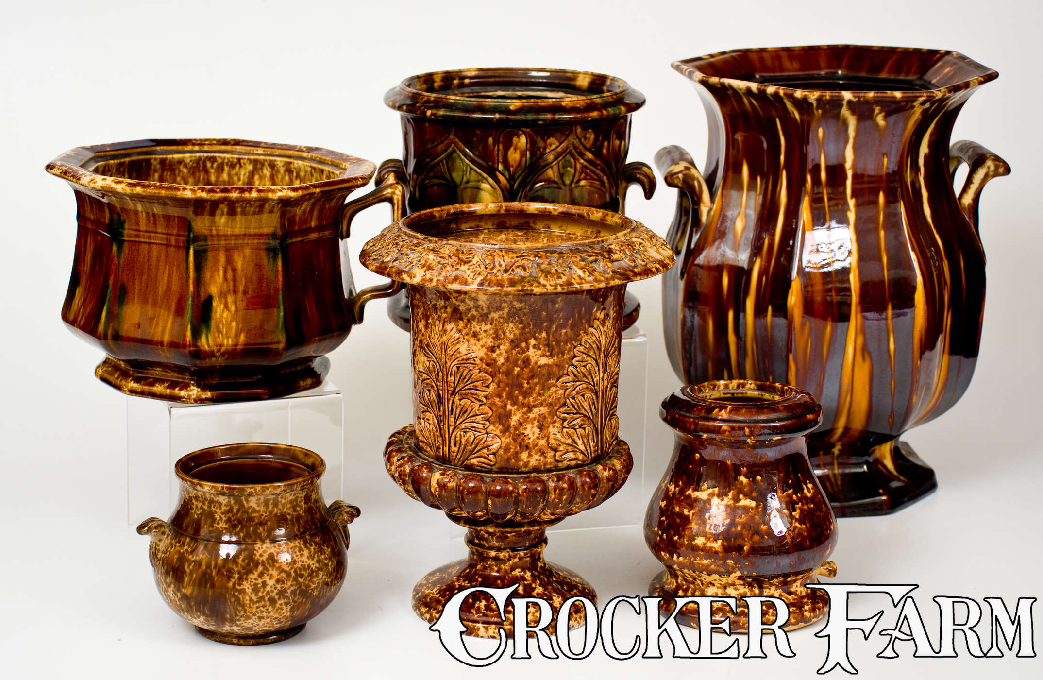 Rockingham Pottery Lot of Six: Rockingham Ware and Flint Enamel Vessels -- Lot 537 -- Fall ...