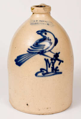 J. & E. NORTON / BENNINGTON VT Stoneware Jug w/ Cobalt Bird-on-Stump Design