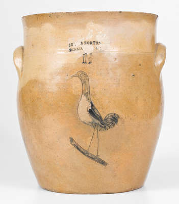 Extremely Rare JULIUS NORTON / BENNINGTON, VT Stoneware Jar w/ Incised Gamecock Decoration