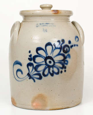 J. & E. NORTON / BENNINGTON, VT Stoneware Lidded Jar w/ Cobalt Floral Decoration