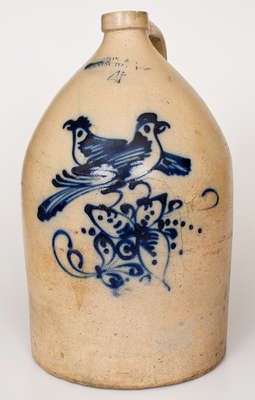 Scarce Four-Gallon J. NORTON & CO / BENNINGTON VT Stoneware Jug w/ Double Bird Decoration