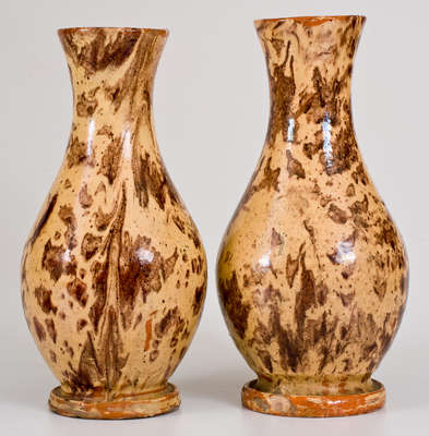 Extremely Rare Pair of Redware Vases, Stamped 