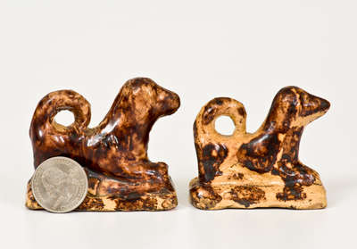 Scarce Assembled Pair of Glazed Redware Dog Figures, attrib. John Bell, Waynesboro, PA