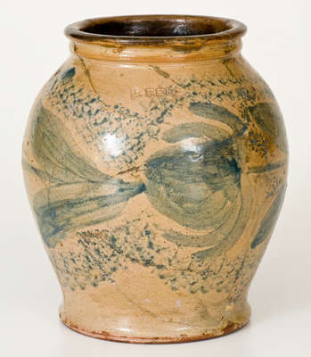 Exceptional J. BELL (Waynesboro, PA) Tin-Glazed Redware Jar w/ Elaborate Cobalt Decoration