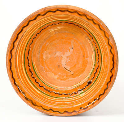 Redware Bowl w/ Three-Color Slip Decoration, Mid-Atlantic or Southern U.S. origin