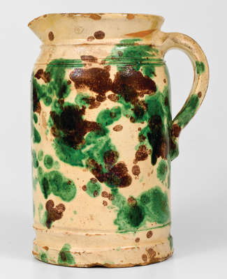 Multi-Glazed Shenandoah Valley Redware Tankard Pitcher, Strasburg, VA