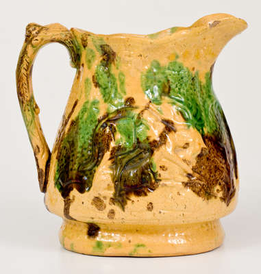 Very Rare Multi-Glazed Redware Hunt Scene Pitcher, attrib. S. Bell & Son, Strasburg, VA