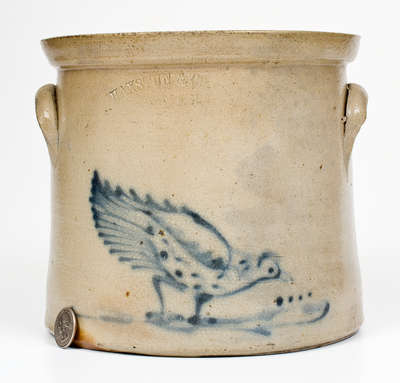 Scarce HAXSTUN & CO. / FORT EDWARD, N.Y. Stoneware Crock w/ Chicken Pecking Corn Design