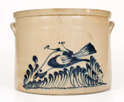 Rare Four-Gallon Stoneware Cake Crock w/ Dead Bird Motif, attrib. Fulper, Flemington, NJ