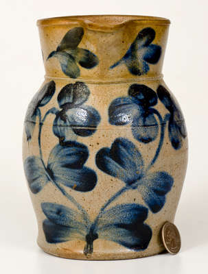 Rare Small-Sized Baltimore Stoneware Pitcher w/ Cobalt Floral Decoration