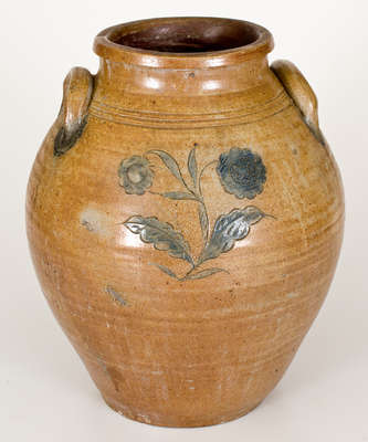 Scarce New Jersey Stoneware Jar w/ Incised Floral Decoration, Old Bridge or Manasquan, c1825