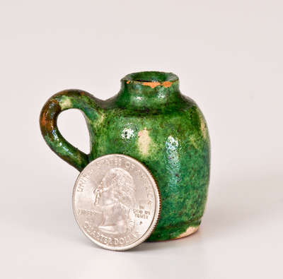 Exceptional Miniature Multi-Glazed Redware Jug, Strasburg, VA, circa 1890