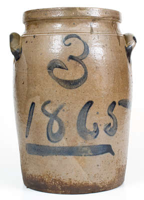 Three-Gallon Beaver, PA Stoneware Jar w/ Cobalt 1865 Date