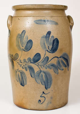 5 Gal. Western Pennsylvania Stoneware Jar with Floral Decoration