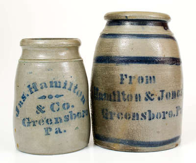 Two Cobalt-Decorated Greensboro, PA Stoneware Canning Jars