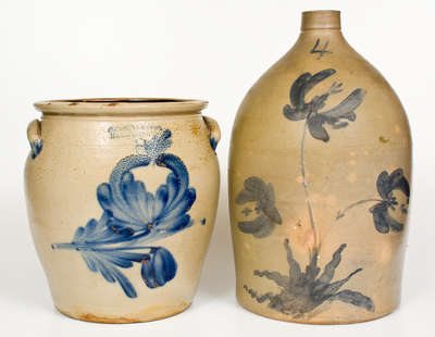 Two Pieces of Cobalt-Decorated Stoneware, American, second half 19th century