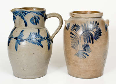 Two Pieces of Cobalt-Decorated Mid-Atlantic Stoneware, mid 19th century.