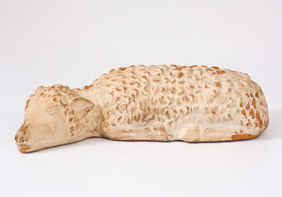 Rare Slip-Coated Redware Lamb Doorstop, attrib. J. Eberly & Co., Strasburg, VA, c1890