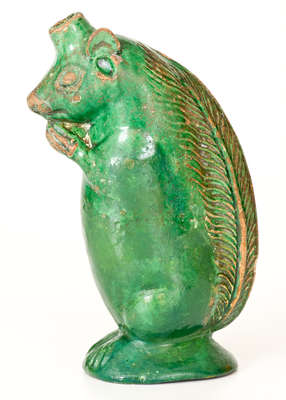 Rare Moravian Copper-Glazed Redware Squirrel Bottle, Salem, NC origin, circa 1801-29