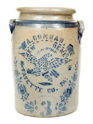 A. CONRAD / NEW GENEVA / FAYETTE CO. PA. Stenciled Eagle Stoneware Jar