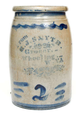 Two-Gallon Wheeling, WV Stoneware Advertising Jar, Western PA origin, circa 1875