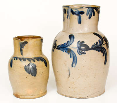 Two Mid-Atlantic Stoneware Pitchers w/ Cobalt Floral Decoration