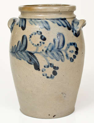 One-Gallon Baltimore, MD Stoneware Jar w/ Cobalt Floral Decoration, c1830