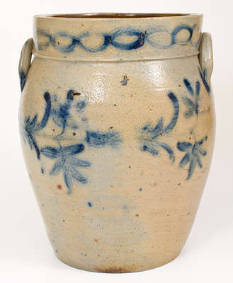 Four-Gallon Philadelphia, PA Stoneware Jar w/ Cobalt Floral and Chain Link Decoration
