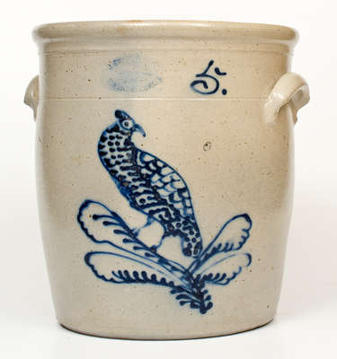 Five-Gallon J BURGER, JR. / ROCHESTER. N.Y. Stoneware Jar w/ Cobalt Bird Decoration