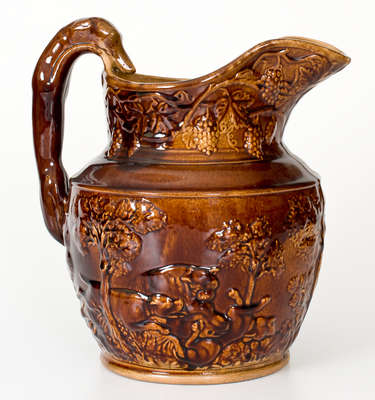 Molded Stoneware Hunt Scene Pitcher, attrib. American Pottery Company, Jersey City, New Jersey