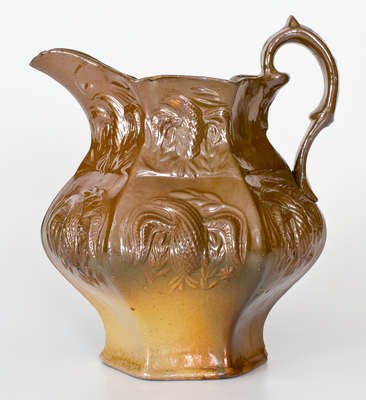 Molded Stoneware Pitcher with Eagle Motif, probably American Pottery Company, Jersey City