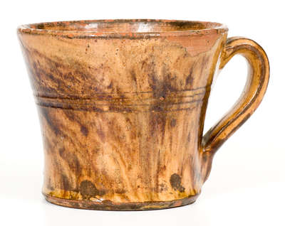 Rare Slip-Decorated Redware Mug, Stamped 
