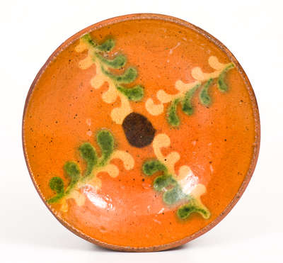 Rare Pennsylvania Redware Tart Plate w/ Three-Color Slip Decoration, late 18th / early 19th century