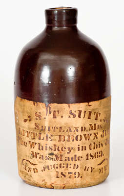 Suitland, MD Tanware Advertising Jug, Western PA origin, 1879
